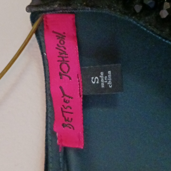 Betsey Johnson Green velvet dress Peter Pan neckline jewel collar Small - Picture 5 of 8